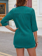 Textured Notched Top Drawstring Shorts Set (16)