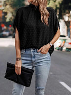 Swiss Dot Mock Neck Half Sleeve Blouse (21)