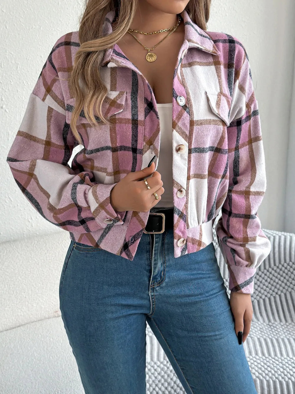 Plaid Button Up Long Sleeve Jacket (13)