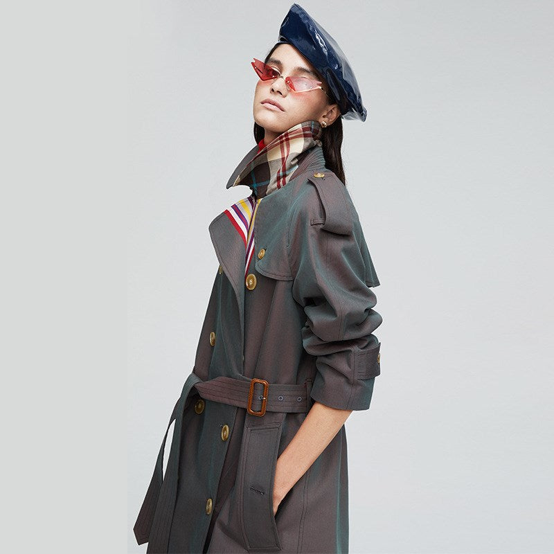 Stripes Double-breasted Trench Coat British Slim Waist photo 1