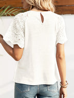 Round Neck Short Sleeve Crochet Top (9)