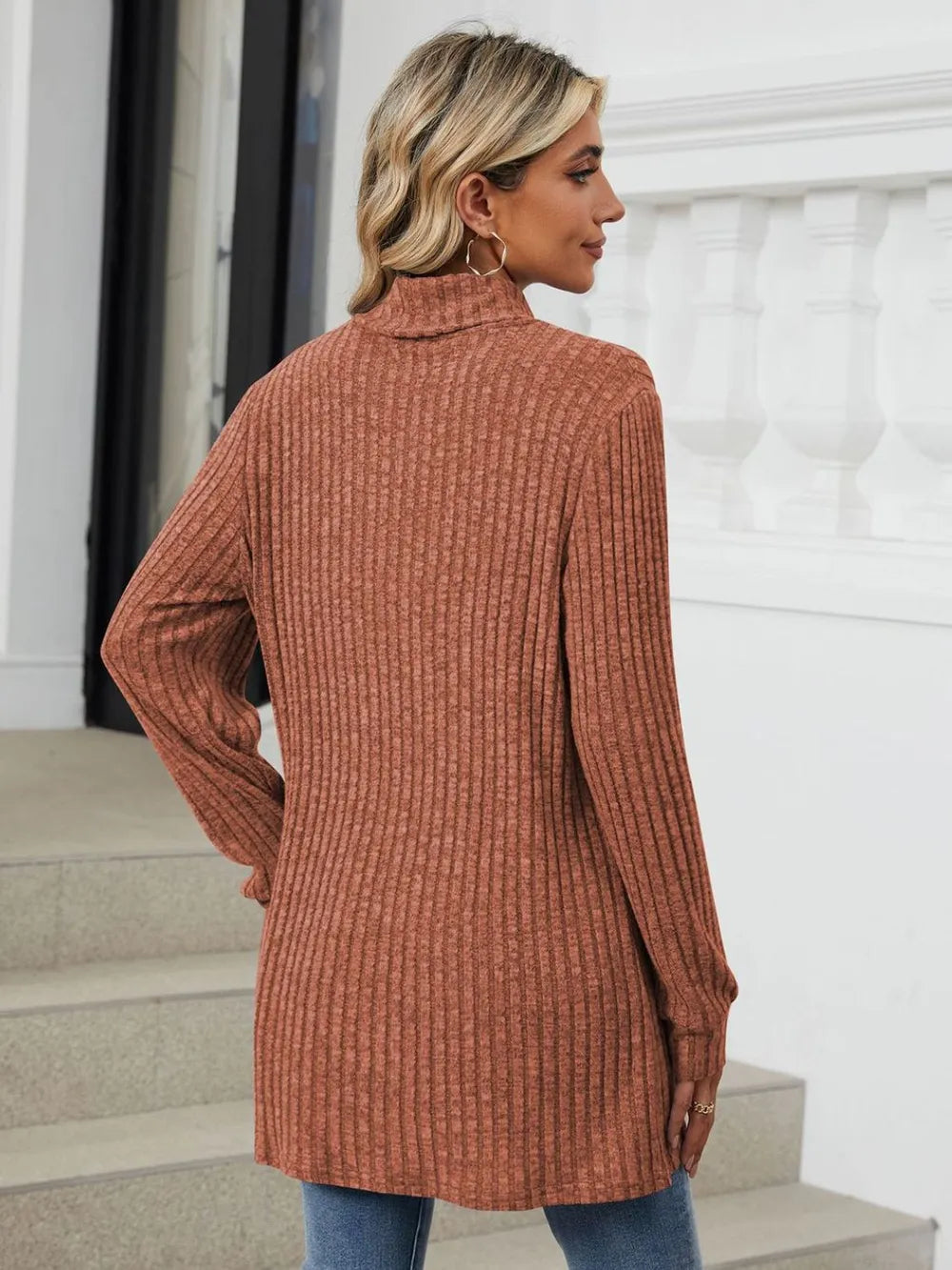 Ribbed Mock Neck Long Sleeve T-shirt (32)