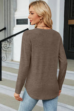 Decorative Button Round Neck T-shirt (9)