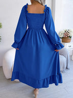 Smocked Square Neck Flounce Sleeve Dress (30)