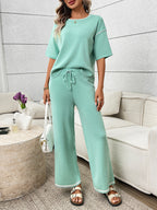 Round Neck Half Sleeve Top Pants Set