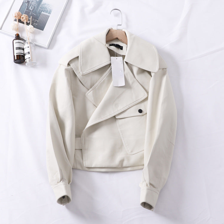Loose Cropped Leather Jacket Motorcycle variant CJNSWTJK00399-White-L|CJNSWTJK00399-White-M|CJNSWTJK00399-White-S