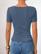 Asymmetrical Neckline Fitted T-shirt (6)