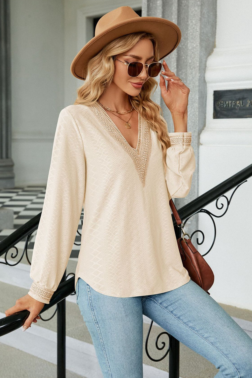 V-neck Long Sleeve Blouse (3)