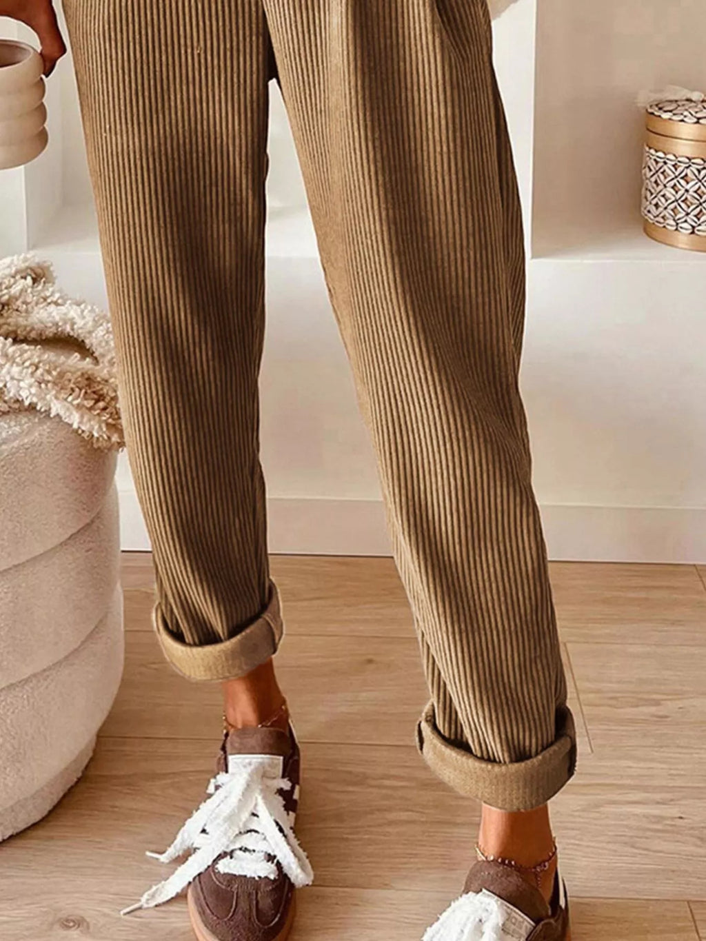 Casual Corduroy Drawstring Waist Pants (18)