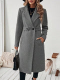 Full Size Elegant Lapel Collar Belted Coat Pockets Plus
