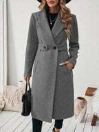 Full Size Elegant Lapel Collar Belted Coat Pockets Plus