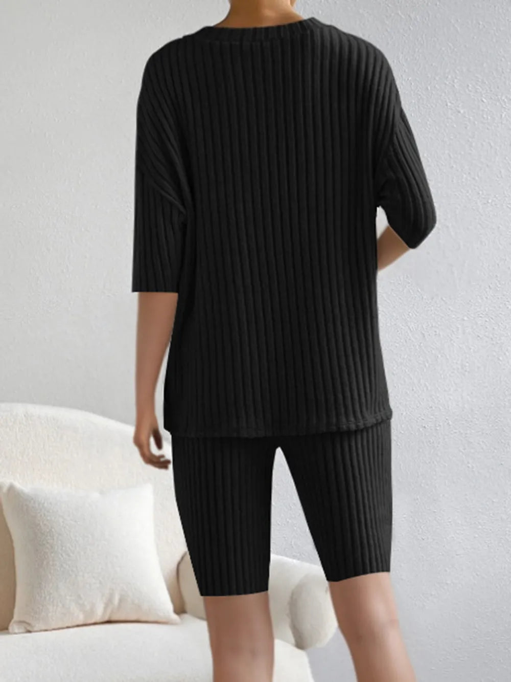 Ribbed V-neck Top Shorts Set (9)