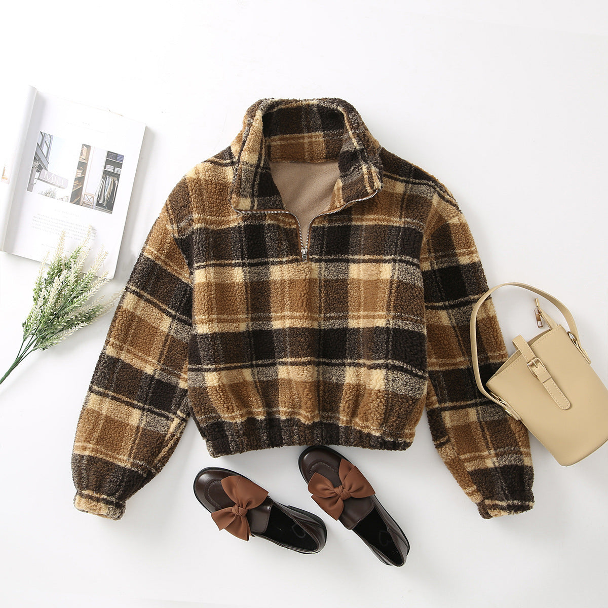 Checked Lamb Wool Sweater variant CJNSSYWY04506-Picture color-M|CJNSSYWY04506-Picture color-S|CJNSSYWY04506-Picture color-L
