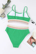 Textured Contrast Banding Bikini High Waist 2pcs Swimsuit (7)