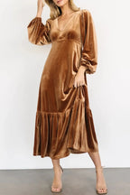 V-neck Long Sleeve Midi Velvet Dress (8)