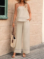 Lace Trim Cami Wide Leg Pants Set