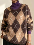 Argyle Pattern Fuzzy Knit Sweater (7)