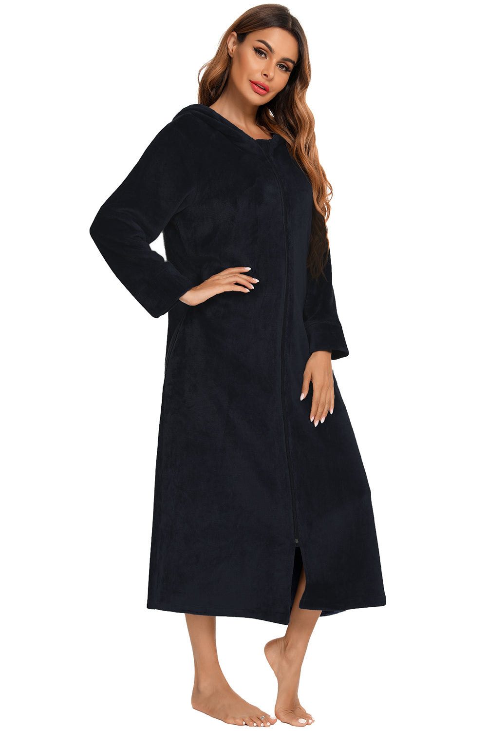 Zip Front Hooded Night Dress Pockets (3)