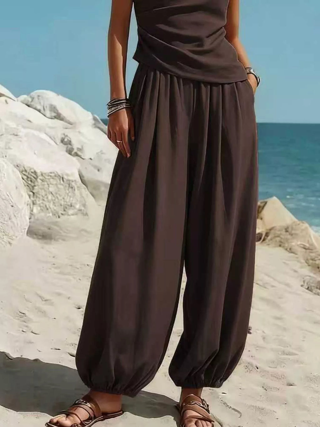 Full Size One-shoulder Top Wide Leg Pants Set Plus (18)