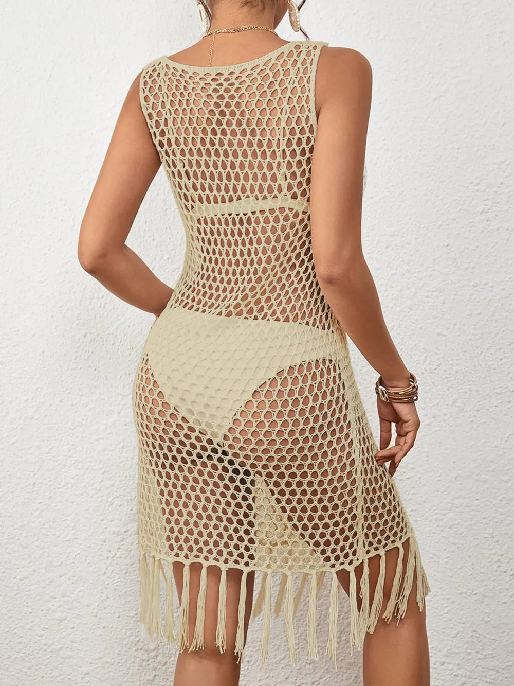 Tassel Hem Hollow Out Sleeveless Cover Up (8)