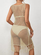 Tassel Hem Hollow Out Sleeveless Cover Up (8)