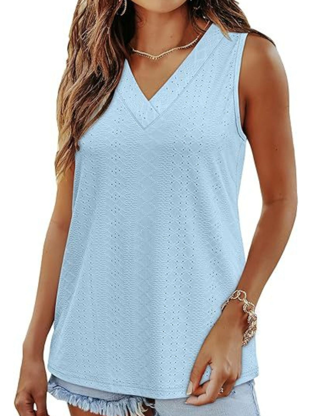 Eyelet V-neck Tank (2)