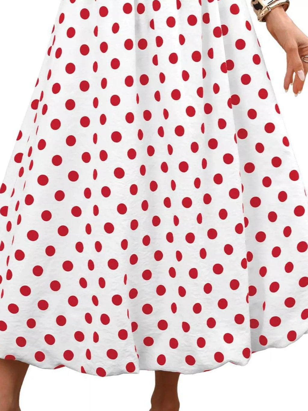 High-waisted Polka Dot A-line Midi Skirt (8)