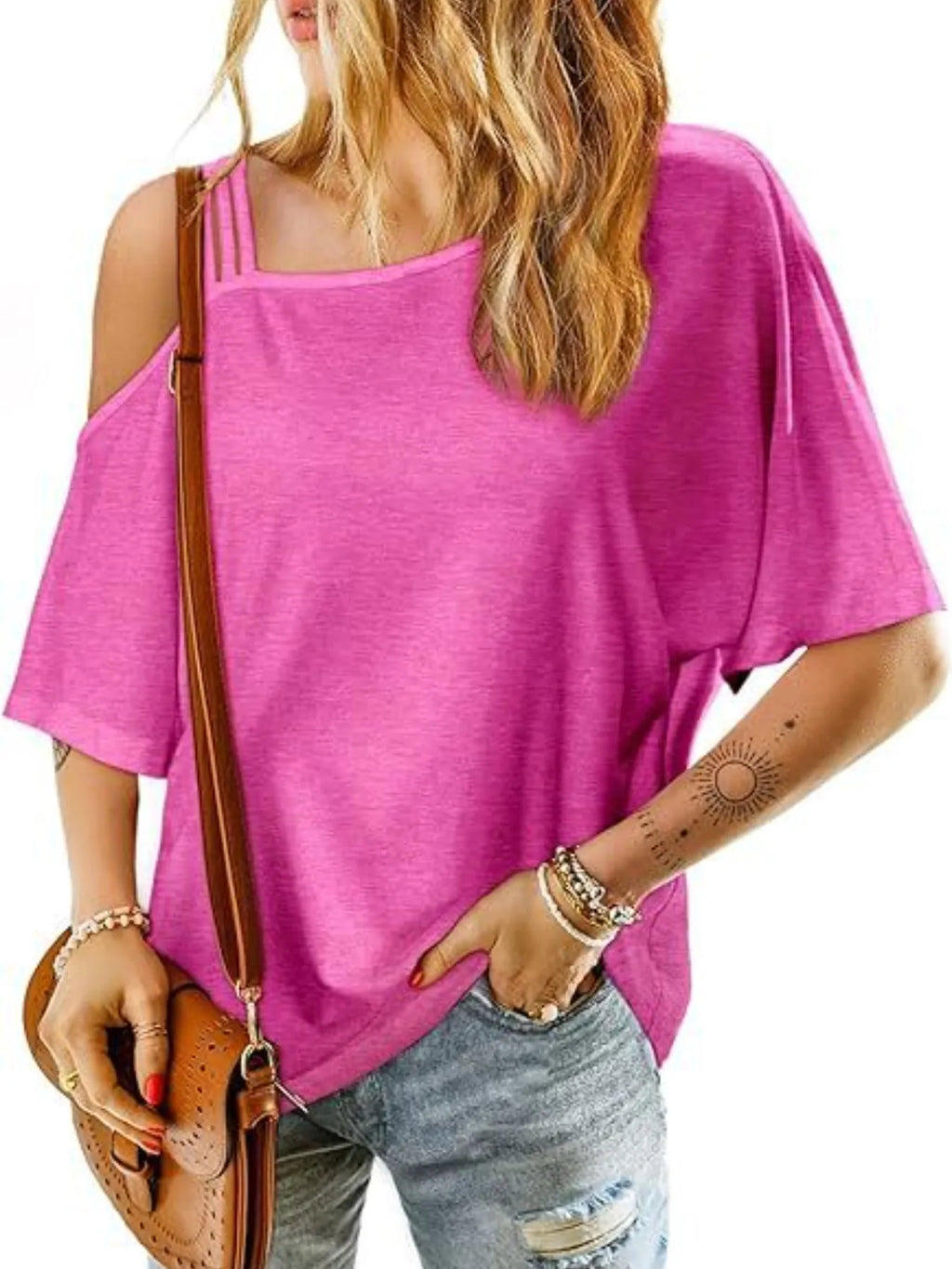 Asymmetrical Neck Half Sleeve T-shirt
