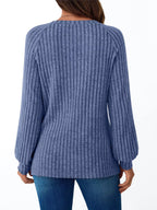 Ribbed Knit Decor Button Long Sleeve T-shirt (19)