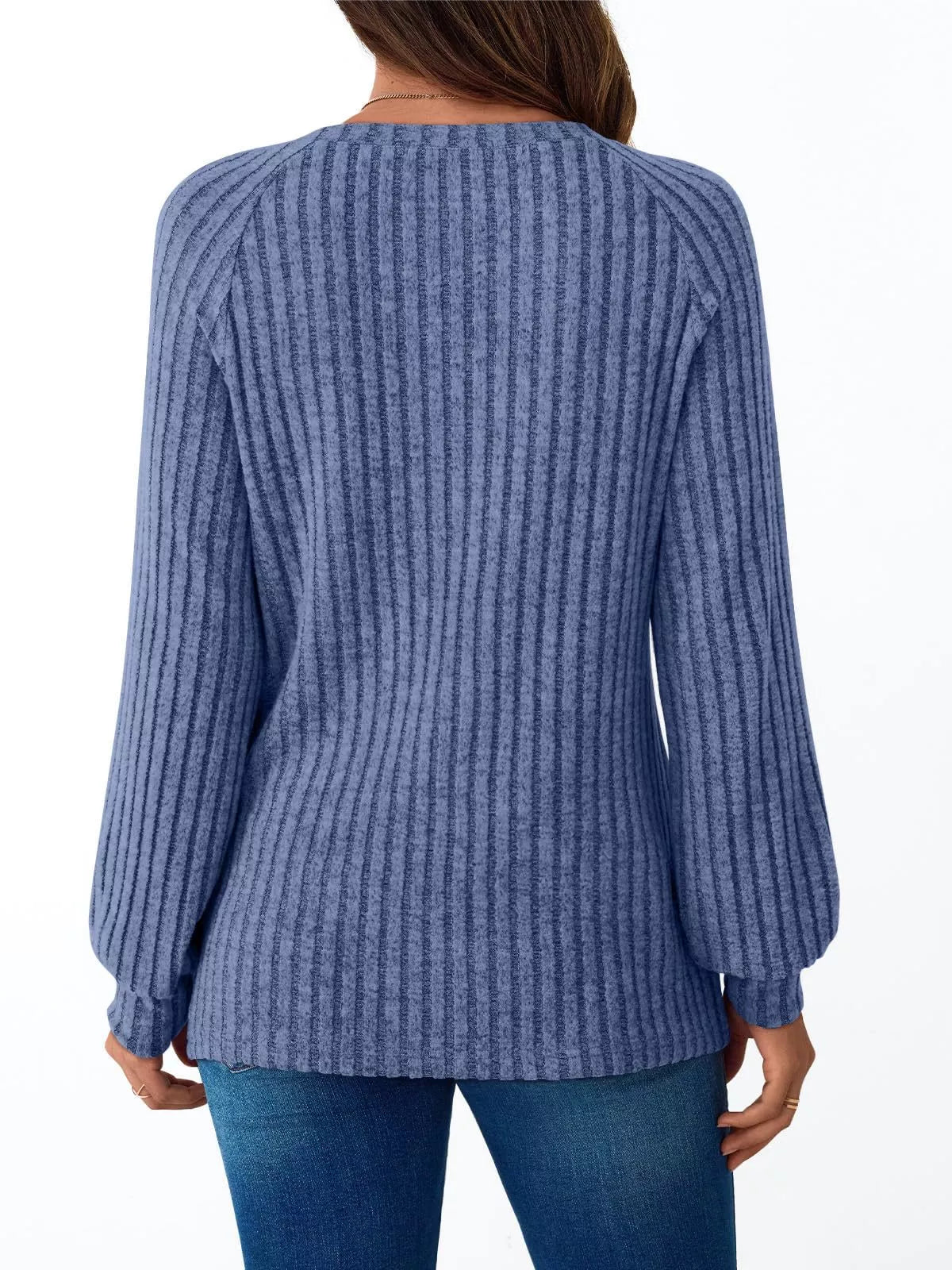 Ribbed Knit Decor Button Long Sleeve T-shirt (19)
