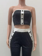 Striped Strapless Crop Top Wide-leg Pants Set (3)