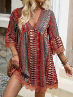 Printed V-neck A-line Dress (6)