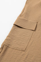 Drawstring Frilled Waist Wide Leg Utility Trousers (9)