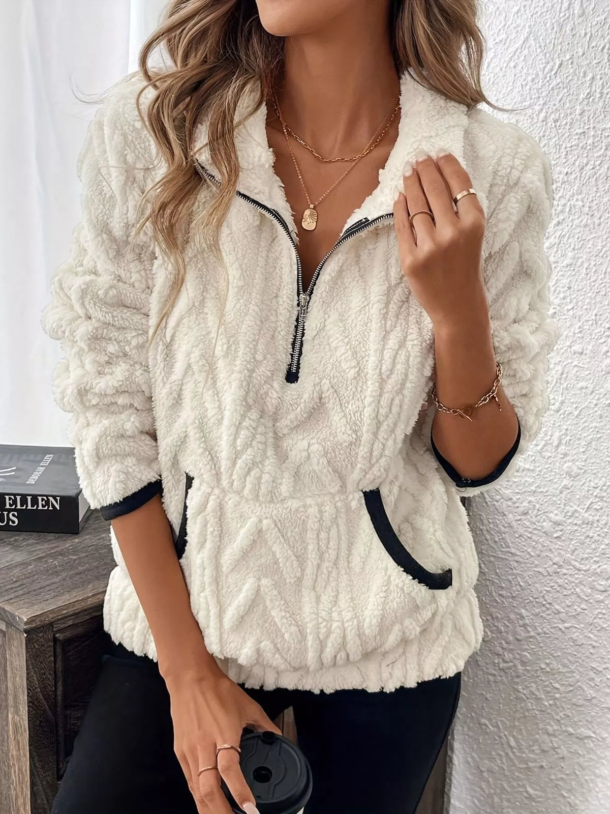 Full Size Fleece Half Zip Sweatshirt Plus (2)