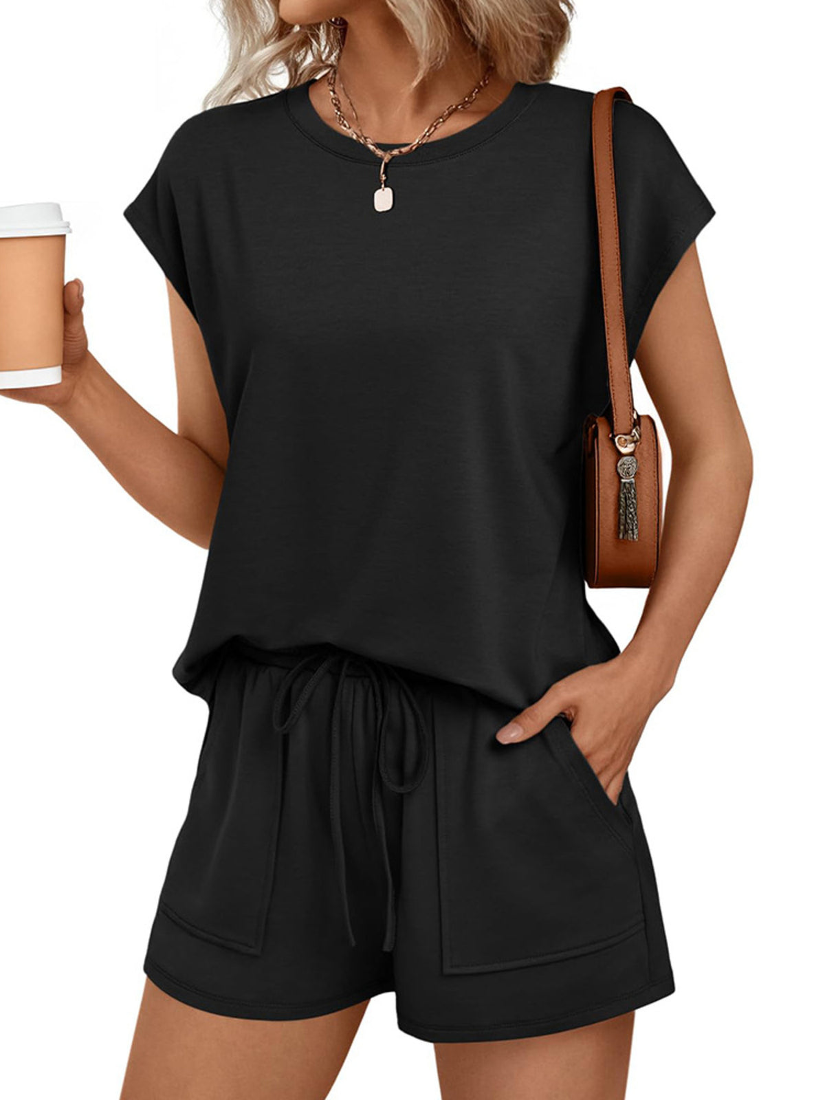 Round Neck Cap Sleeve Top Shorts Set (5)