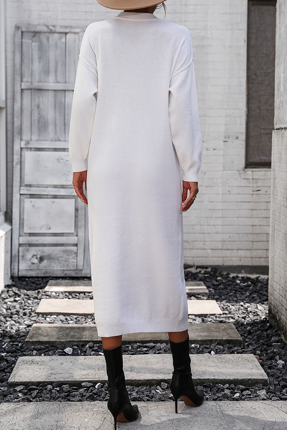 Notched Neck Dropped Shoulder Button-down Midi Dress (15)
