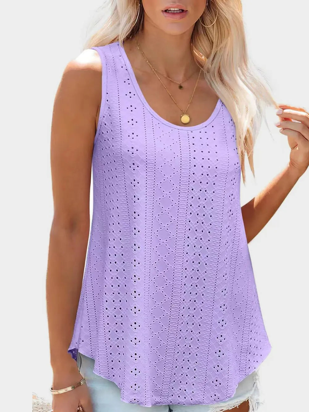 Eyelet Round Neck Tank (24)