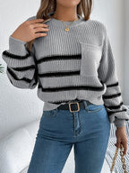 Striped Round Neck Long Sleeve Sweater (12)