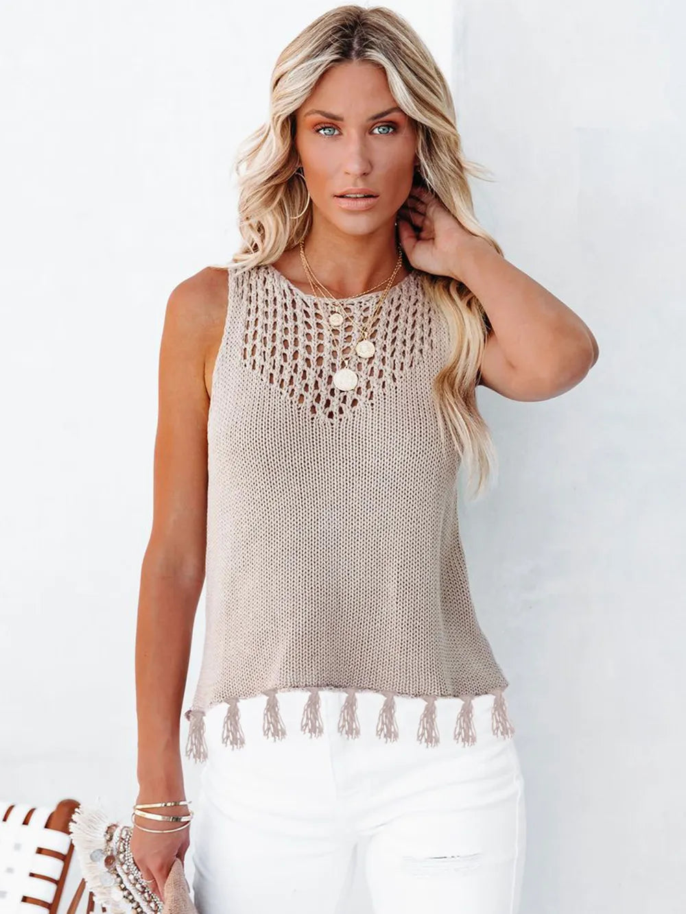 Cutout Tassel Round Neck Tank (8)