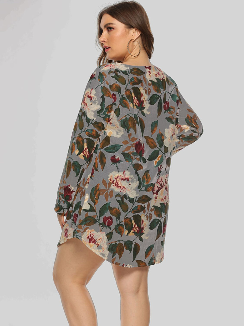 Full Size Floral Long Sleeve Mini Dress (10)