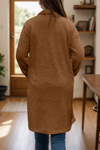 Full Size One Button Long Sleeve Longline Plush Coat (5)