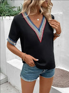 Full Size V-neck Short Sleeve Blouse (6)