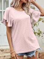 Round Neck Flutter Sleeve Blouse (3)