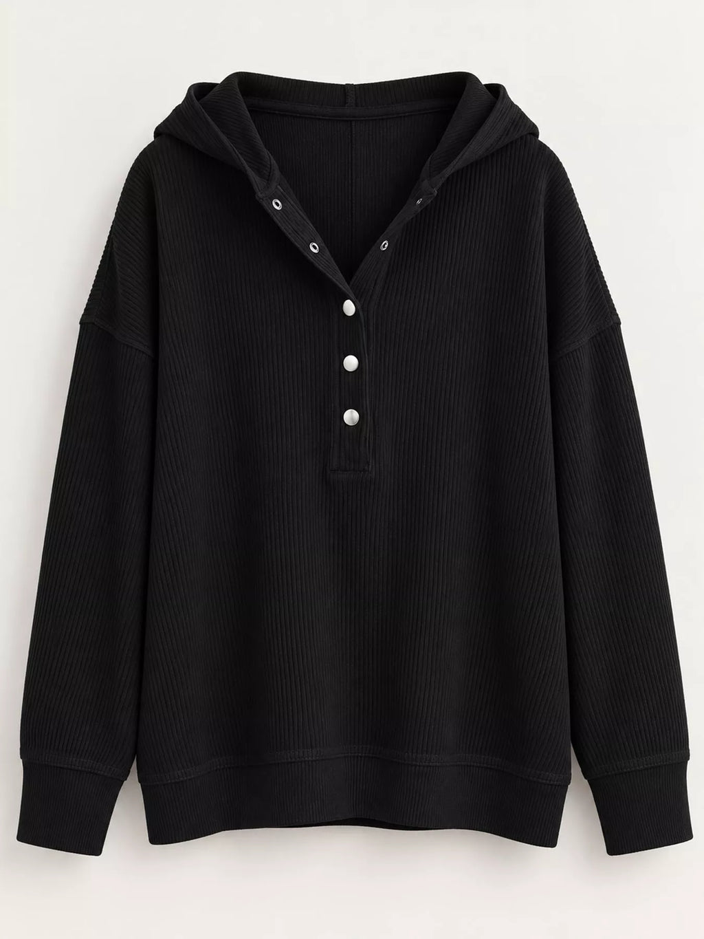 Full Size Snap Button Placket Dropped Shoulder Hoodie Plus (13)