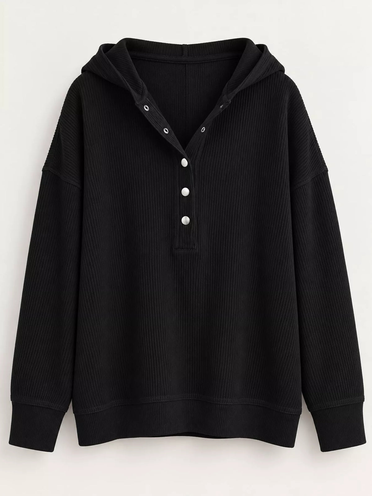Full Size Snap Button Placket Dropped Shoulder Hoodie Plus (13)
