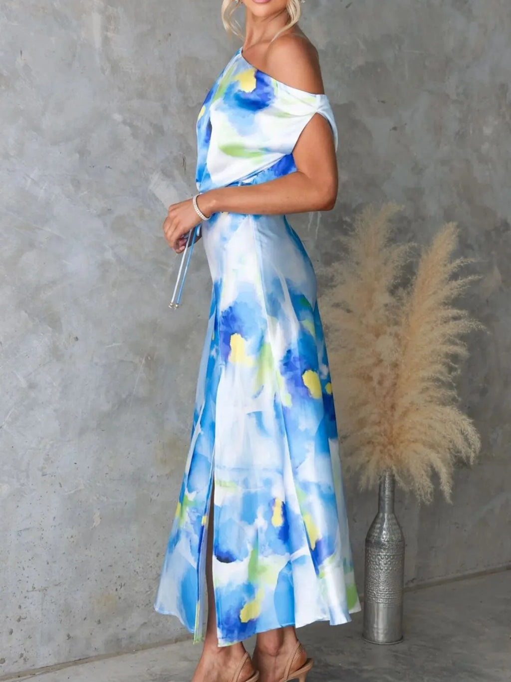 One Shoulder Printed Dress Slit (3)