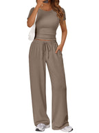Round Neck Short Sleeve Tee Pants Set (18)