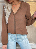 Lace Detail V-neck Long Sleeve Blouse (7)