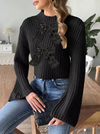 Bow-decorated Mock Neck Cropped Sweater (6)