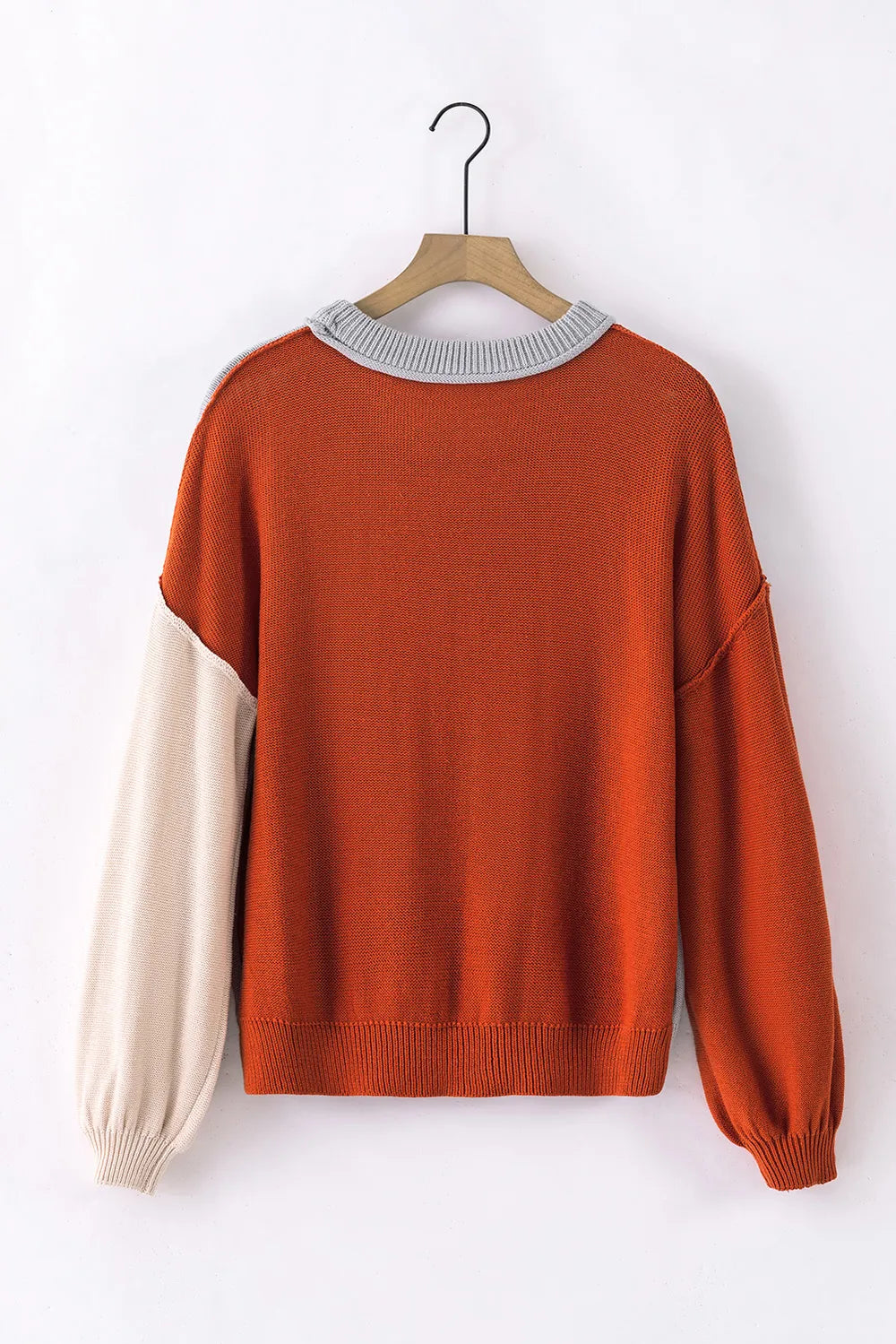 Contrast Round Neck Dropped Shoulder Sweater (18)
